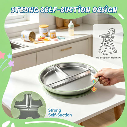 Stainless Steel Feeding Set with Suction Base and Utensils