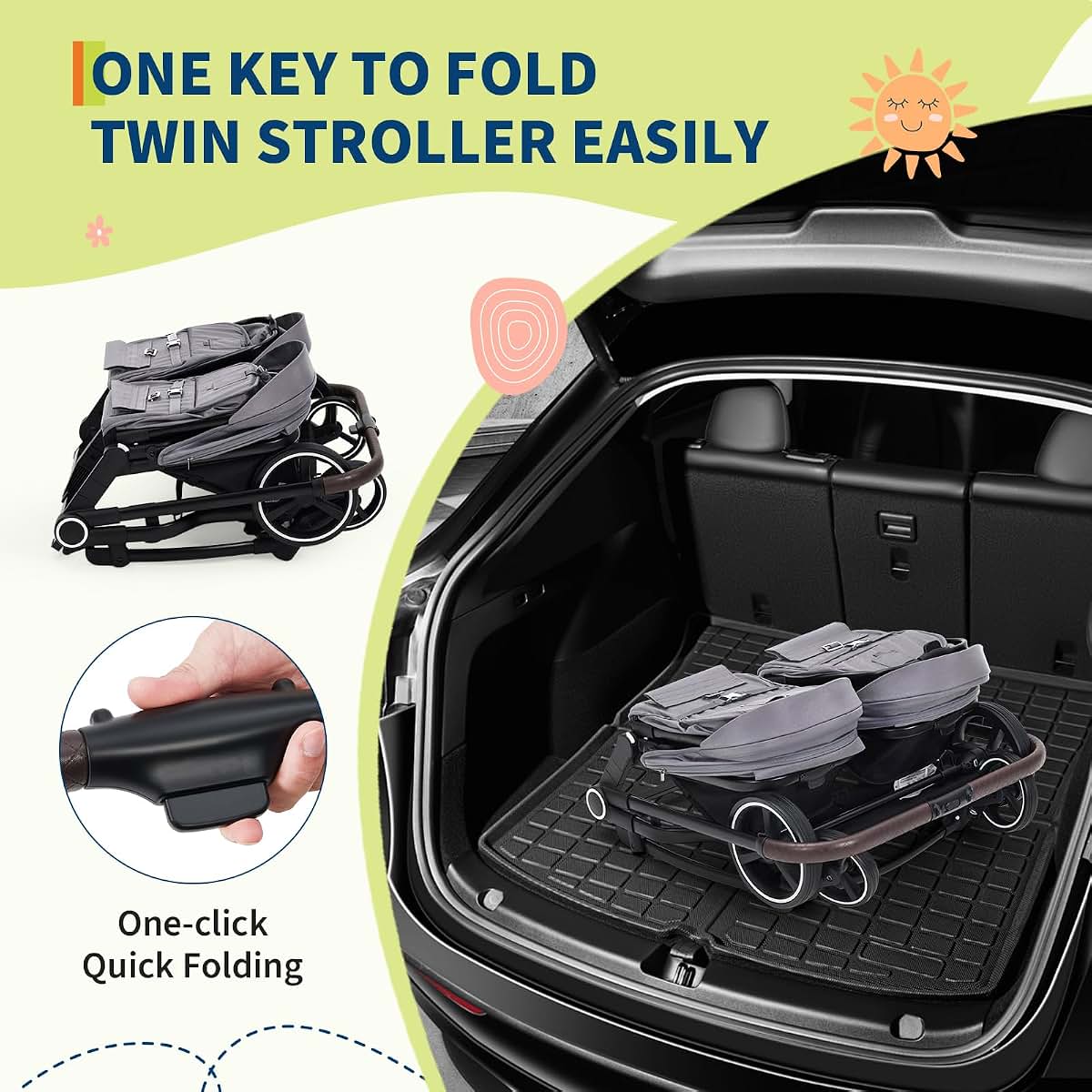HarmoHaby Side By Side Double Stroller Newborn and Toddler, Lightweight Compact Twin Stroller with Reversible Seat (photo 3)