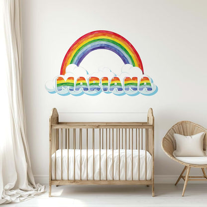 Pastel Basım Personalized Rainbow Wall Decal with Name, Nursery Room Decoration, Cloud Design (Vibrant) (photo 4)