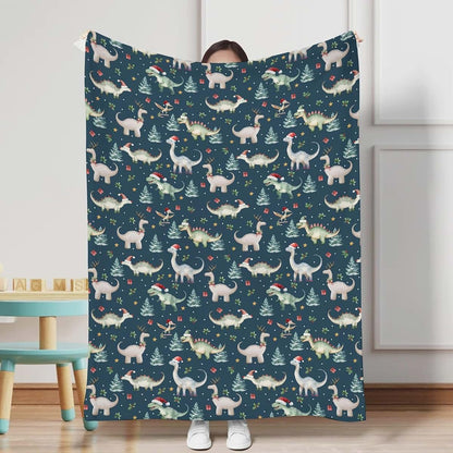 Flannel Dinosaur Christmas Baby Blanket, 60x80 Inch