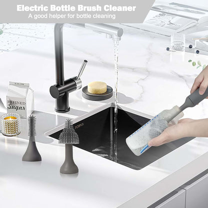 WHNL Electric Baby Bottle Brush Set with Rechargeable Cleaner and Silicone Brushes (Grey)