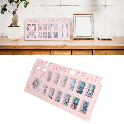 01 02 015 My First Year Picture Frame, Monthly Exquisite Baby Keepsake Frame Stable Decorative Baby Photo Frame with 12