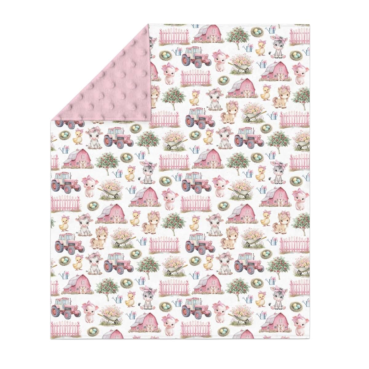 Selgkds Pink Farm Animals Baby Blanket With Dotted Fleece Backing (photo 2)