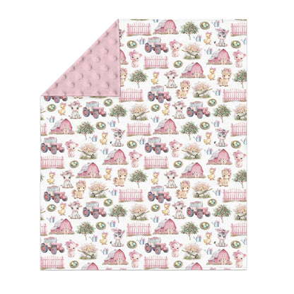 Selgkds Pink Farm Animals Baby Blanket With Dotted Fleece Backing (photo 2)