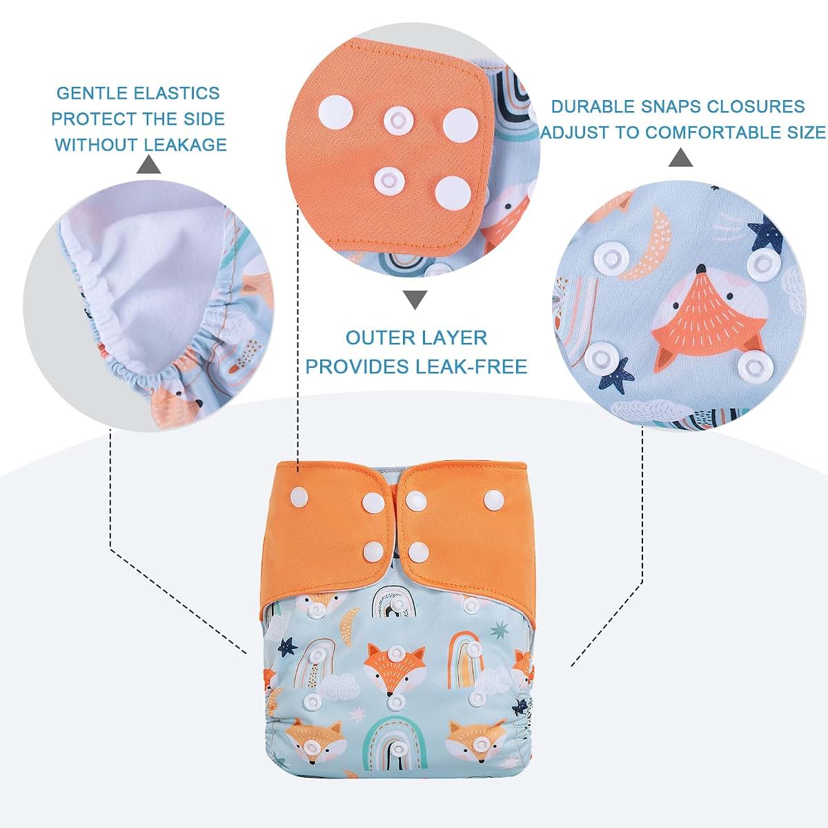 AIO Reusable Baby Cloth Diapers 4 Pack with 8 Microfiber Inserts, Adjustable Pocket Diapers Waterproof TPU Cover for (photo 2)