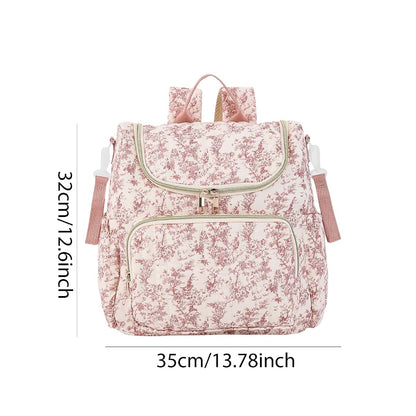 BabyOneStop Floral Diaper Storage Backpack Large Capacity Polyester Padded Nursing Bag Zipper Closure