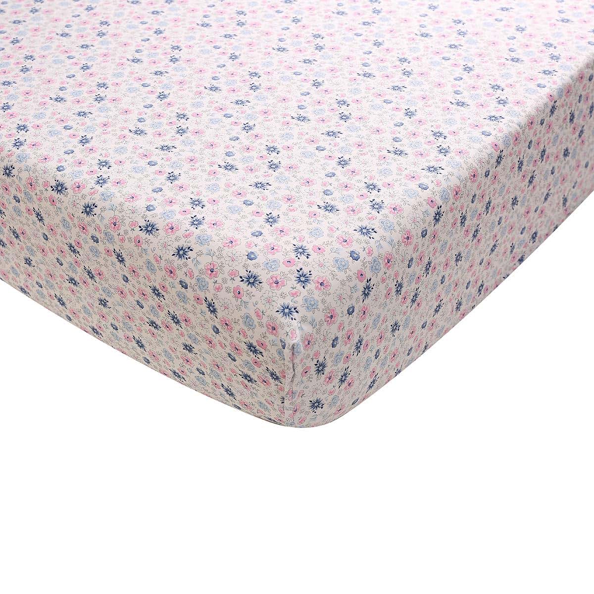 JAHbaby Pink Floral Cotton Crib Fitted Sheet for Girls, 51x28 Inch