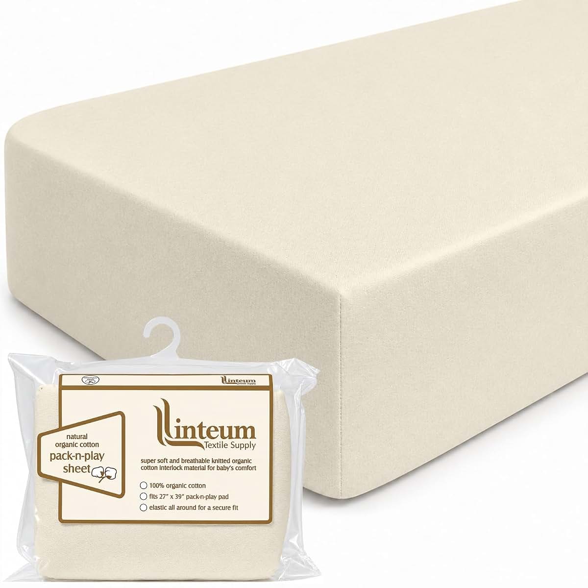 Linteum Textile Supply Jersey Knit Baby Crib Fitted Sheet, Beige