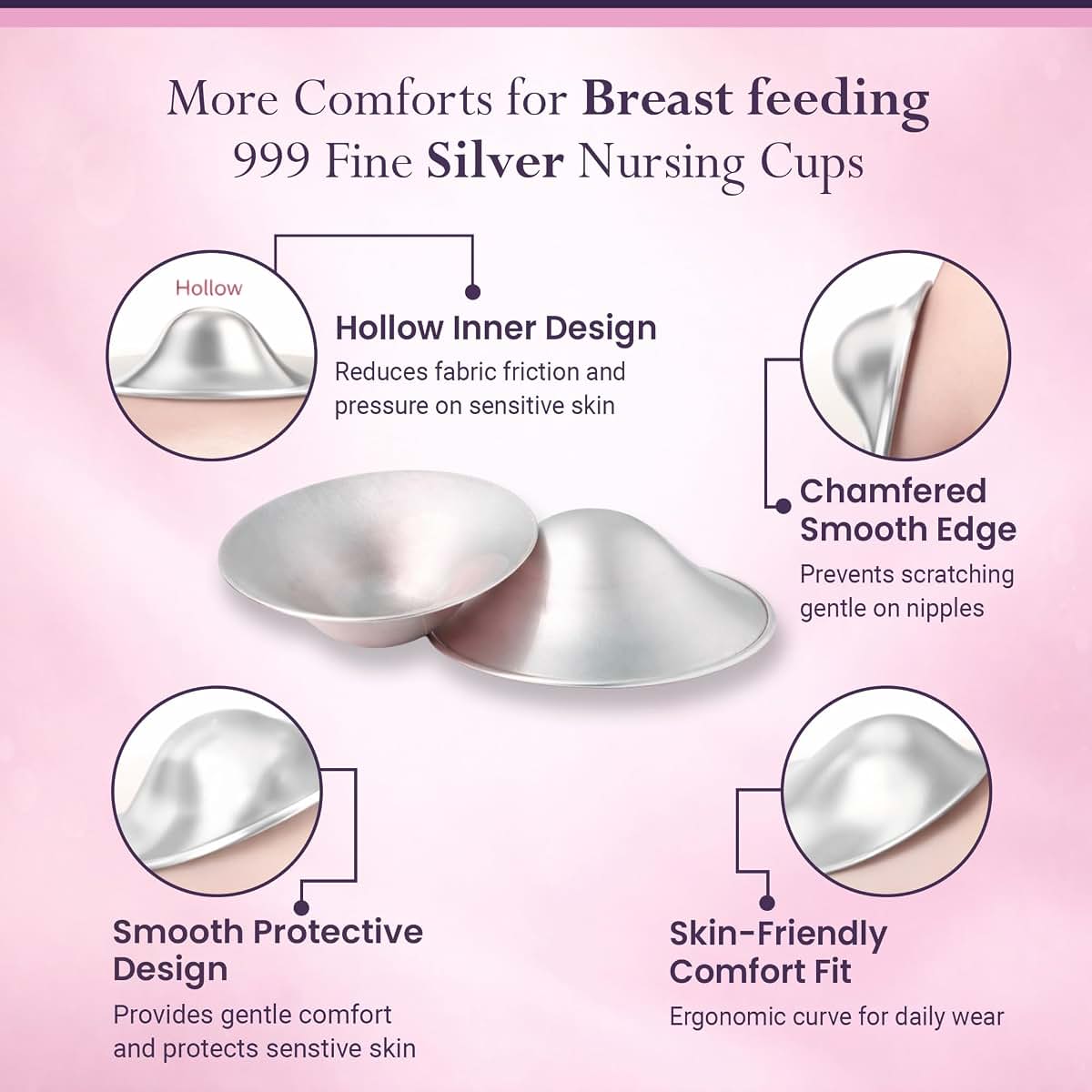 Raffino 999 Pure Silver Nursing Cups, X-Large Silver Nipple Covers (photo 3)