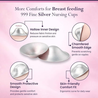 Raffino 999 Pure Silver Nursing Cups, X-Large Silver Nipple Covers (photo 3)