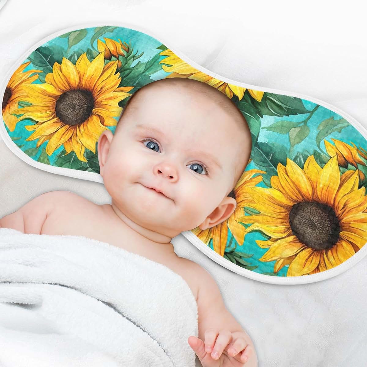 J Joysay Watercolor Sunflowers Baby Burp Cloths 22x11 Inch 4-Layer Cotton