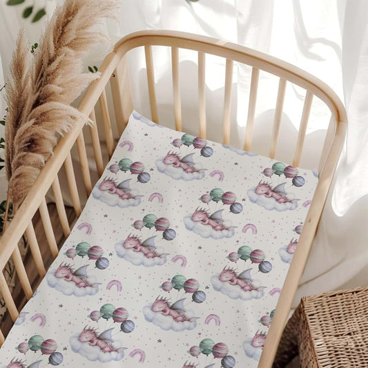 Wicbfdfv Cute Dragon Rainbow Balloon Baby Crib Sheet for Boys Girls 52x28Inch Breathable Fairytale Dragons Stars Cloud