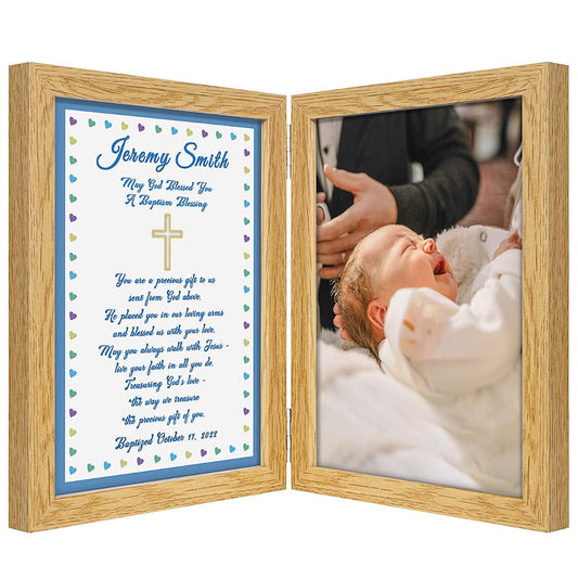 kullder Personalized Baptism Frame Baptism Gift for Baby Boy Showering Gift for Godchild from Godparents Double Frame