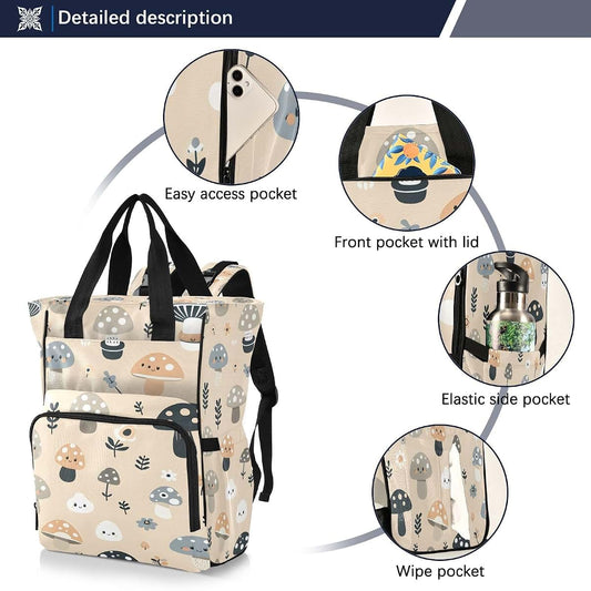 FUGIDOG Mushroom Diaper Bag Backpack with Insulated Pockets