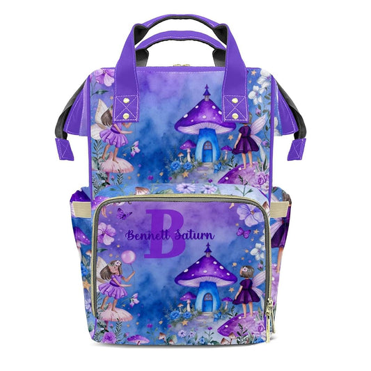 LiSoAkWE Personalized Large Capacity Diaper Bags,CustomFairy Mushroom House Name Backpack Casual Daypack Bag Nappy Bag