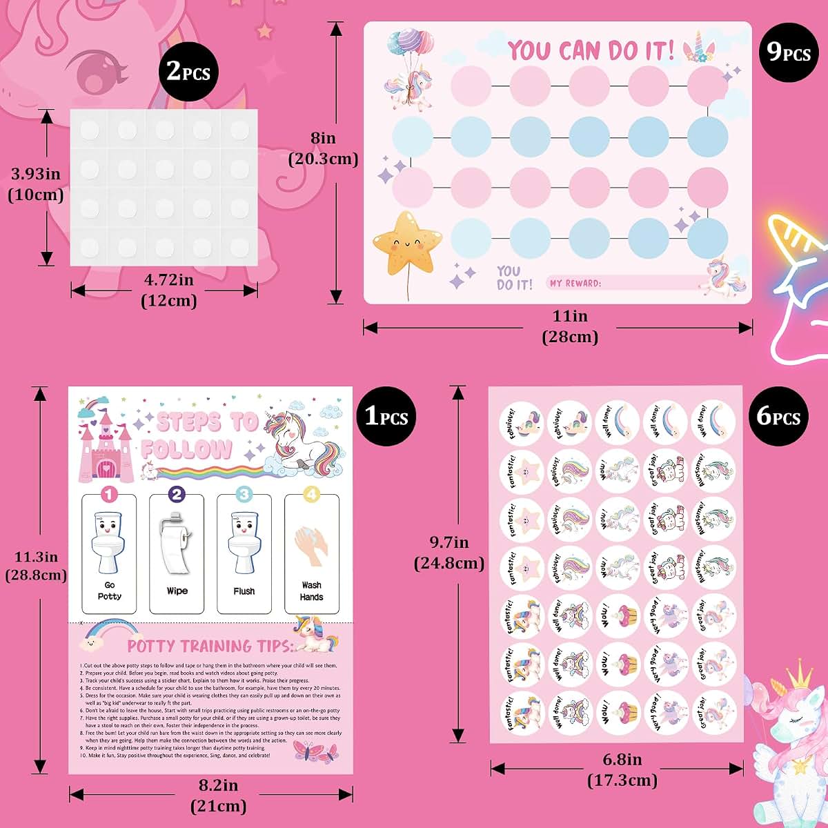 shouqiuzhonglv Unicorn Potty Training Chart for Toddler Girls - Potty Training Sticker Chart for Girls Potty with