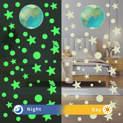 Glow Star and Planet Vinyl Wall Stickers for Nursery Decor (444 Pcs)
