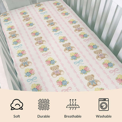 Cstdyfrv Cute Bears Boho Flowers Fitted Crib Sheet for Standard Mattresses (photo 3)