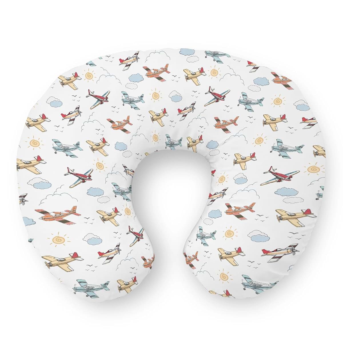 Selgkds Cute Planes Nursing Pillow Cover Watercolor Airplanes Clouds