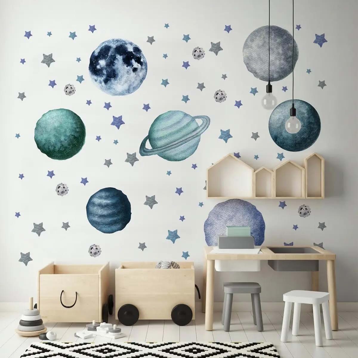 The Colors Crafter Planets and Stars Wall Decals, Removable Solar System Wall Stickers, Space Wall Décor, Peel and