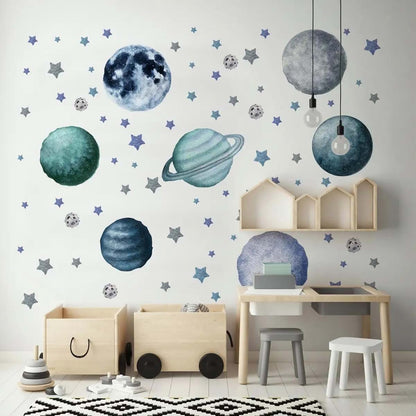 The Colors Crafter Planets and Stars Wall Decals, Removable Solar System Wall Stickers, Space Wall Décor, Peel and
