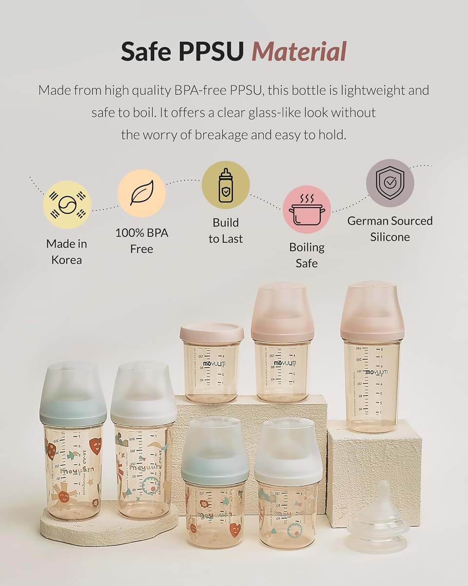 Moyuum MOV.aa Premium PPSU Wide Neck Baby Bottle 5 Oz 2 Pack Mint