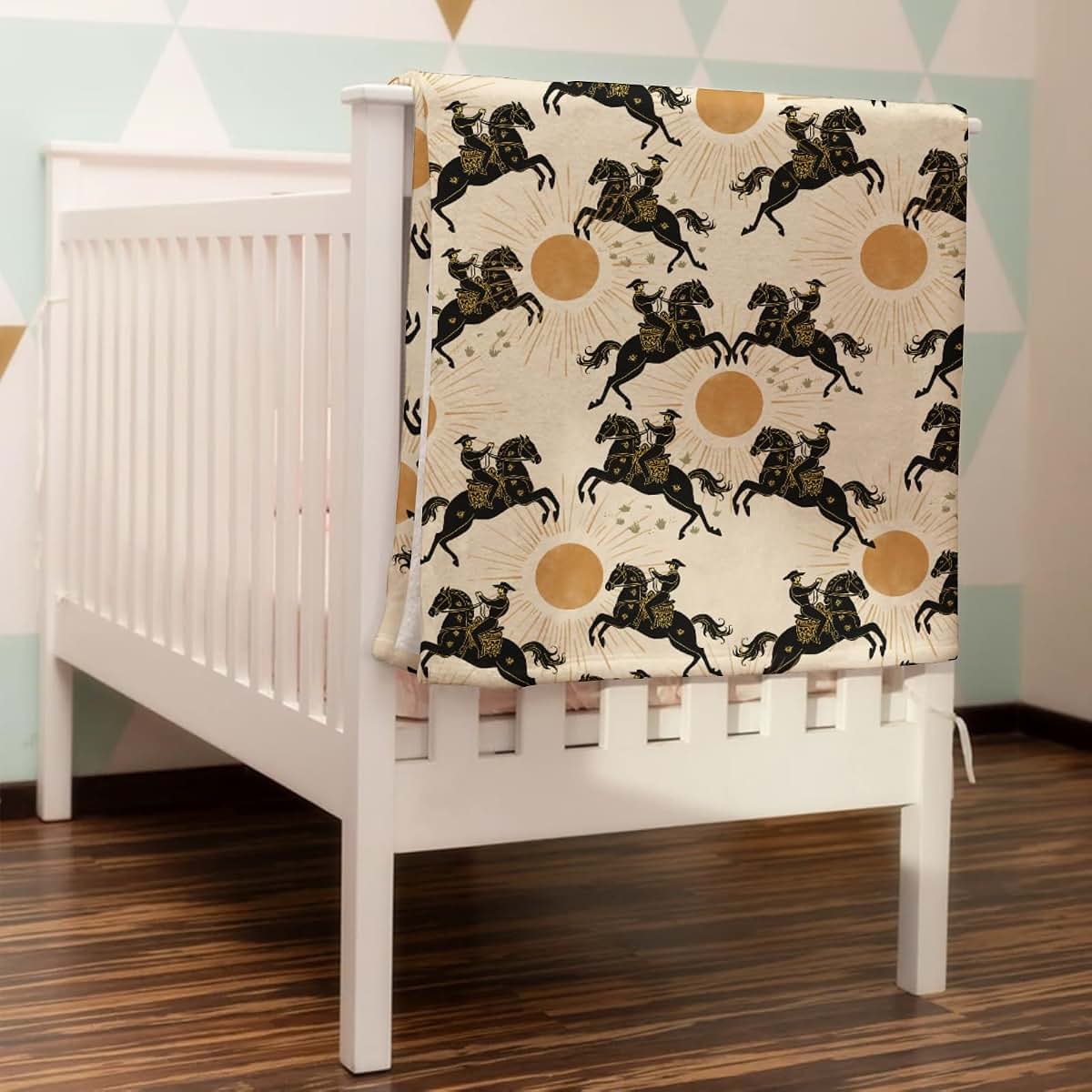 Western Cowboys Sun Baby Blanket Flannel Receiving Throw for Newborn and Toddler
