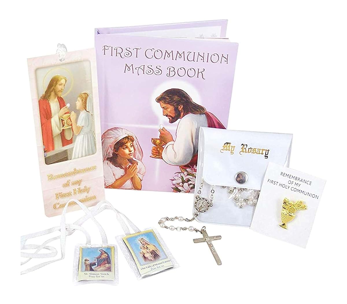 Communion Gifts First Set with Rosary and Mass Book (Pink)