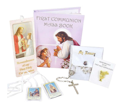 Communion Gifts First Set with Rosary and Mass Book (Pink)