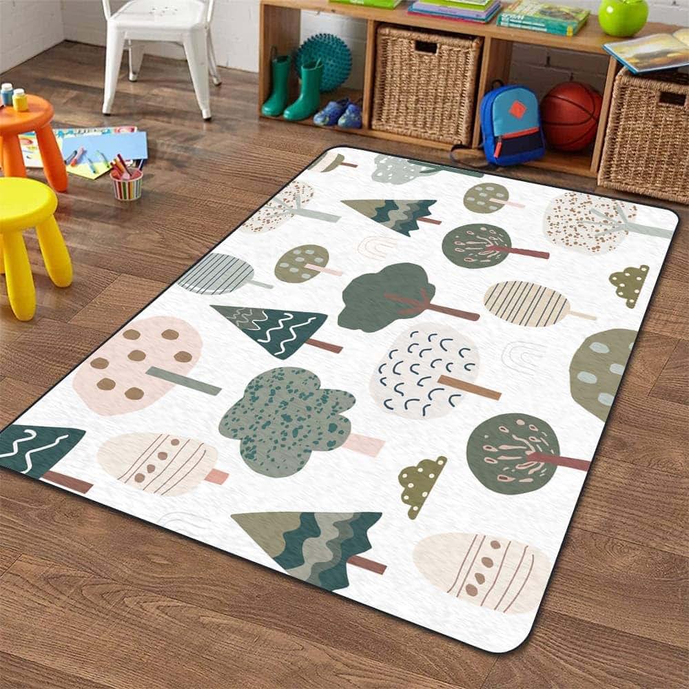 Opnerlknc Soft Kids Play Area Rug Forest Texture Shaggy Carpet