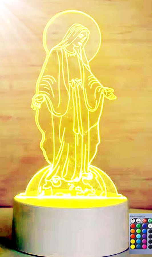 Jinnwell 3D Virgin Mary Night Light Lamp Illusion Night Light 16 Color Changing Table Desk Decoration Lamps Gift