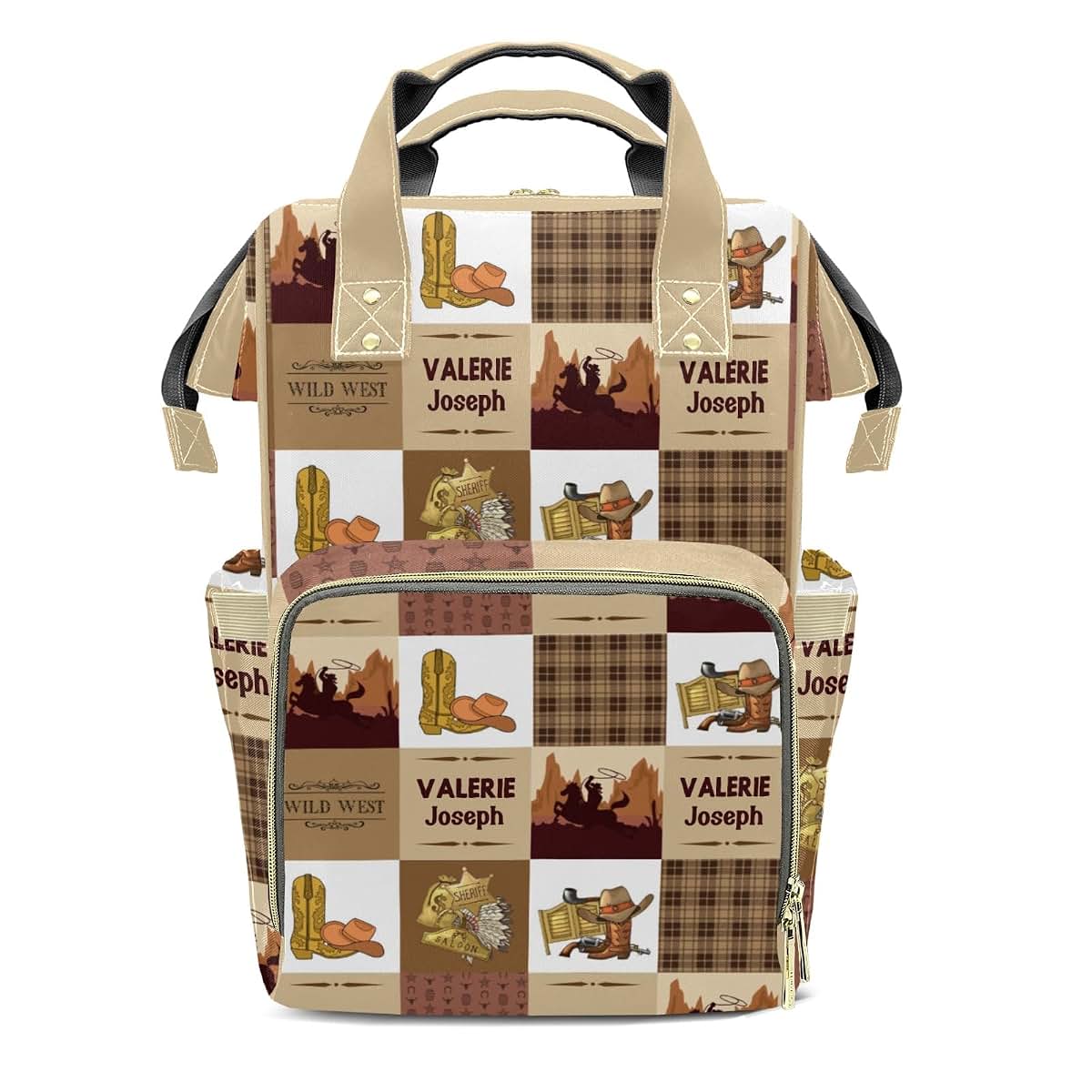 LiSoAkWE Cowboy Western Life Customizable Large Capacity Diaper Bag Personalized Name,Waterproof Multi-Function Mommy