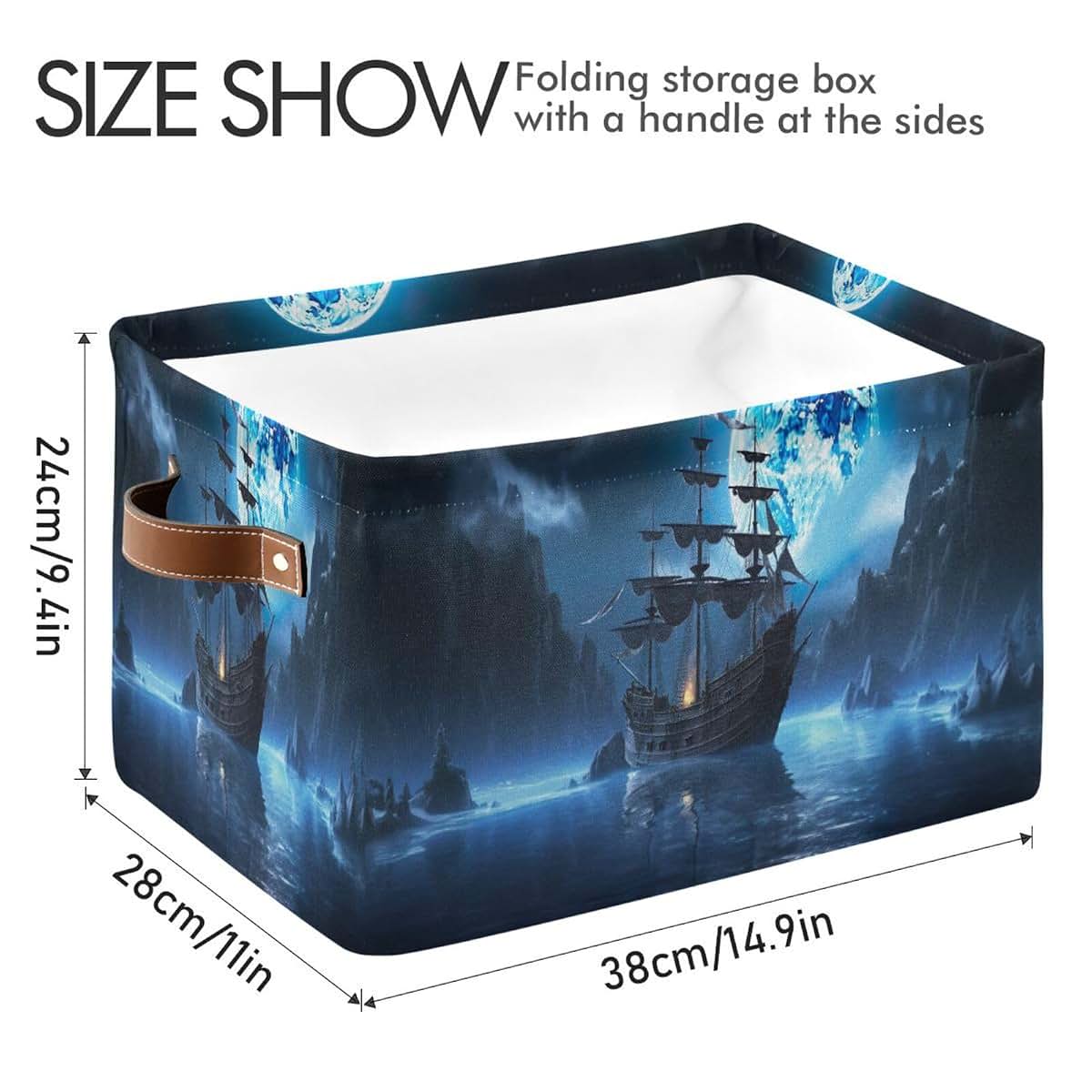 Maunzc Collapsible Canvas Storage Bins with Leather Handles