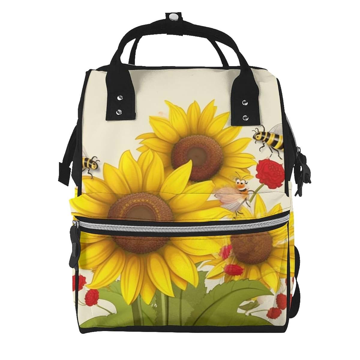 KLOPH Bees Sunflowers Daisy Rose Flowers Diaper Bag Backpack Mommy Bag Multifunction Travel Maternity Baby Changing Bags