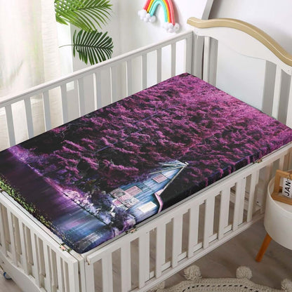 Lavender Themed Mini Crib Fitted Sheet Microfiber 24x38x5 Inch Purple