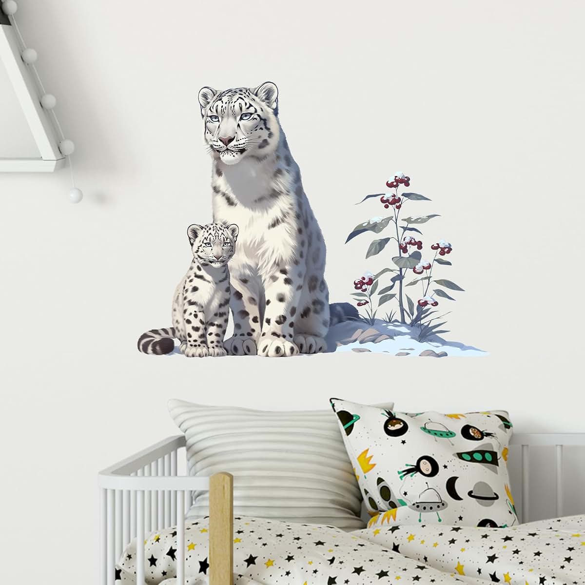 RoyoLam Snow Leopard with Cub Wall Decal | Removable Waterproof Vinyl Peel and Stick Nursery Art