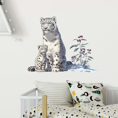 RoyoLam Snow Leopard with Cub Wall Decal | Removable Waterproof Vinyl Peel and Stick Nursery Art
