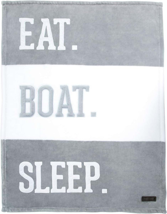 Pavilion Gift Company - Eat. Boat. Sleep. 30 x 40 Inch Striped White & Gray Royal Plush Baby Blanket