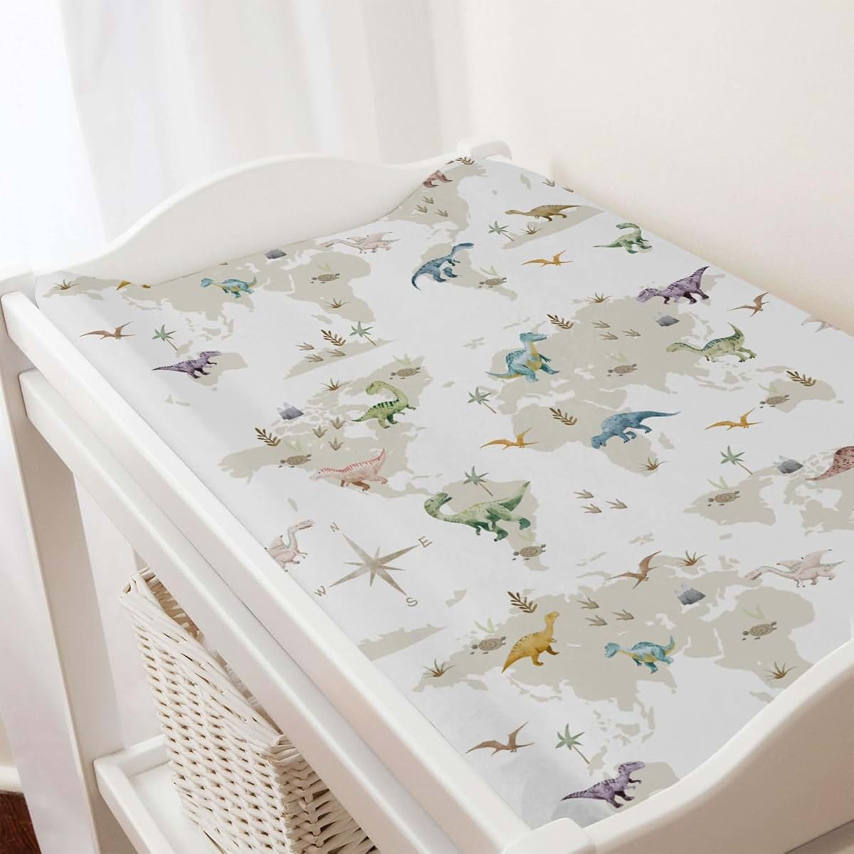 BabyOneStop Colorful Dinosaur Map Fitted Changing Pad Cover