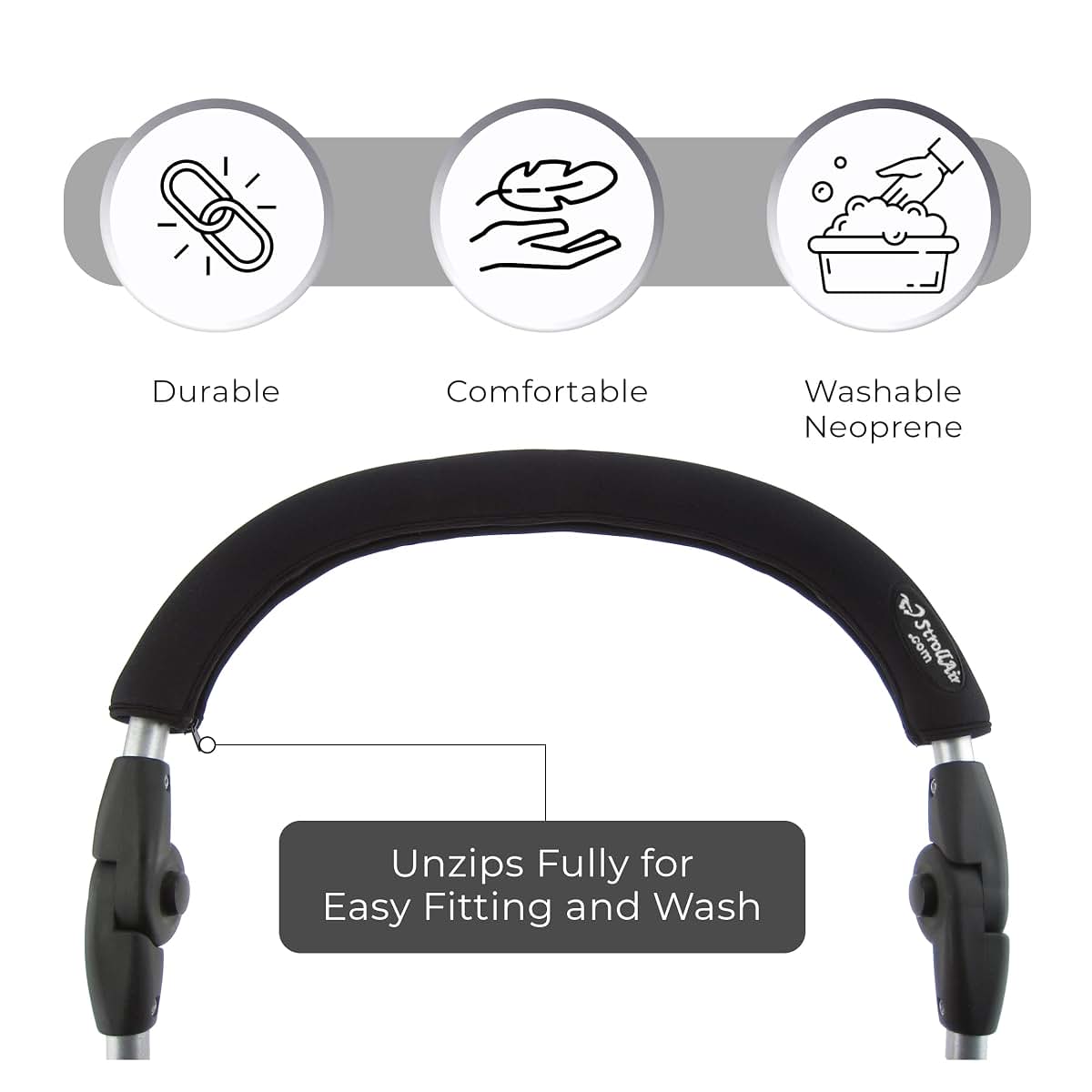 StrollAir Universal Handle Sleeve Cover, Black, 24", 1 Count