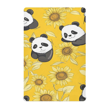 Yellow Panda & Sunflower Patterned Fitted Sheet for Standard Crib and Toddler Mattress