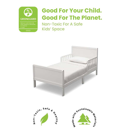 Delta Children Fancy Wood Toddler Bed with Guardrails, Low Profile, Bianca