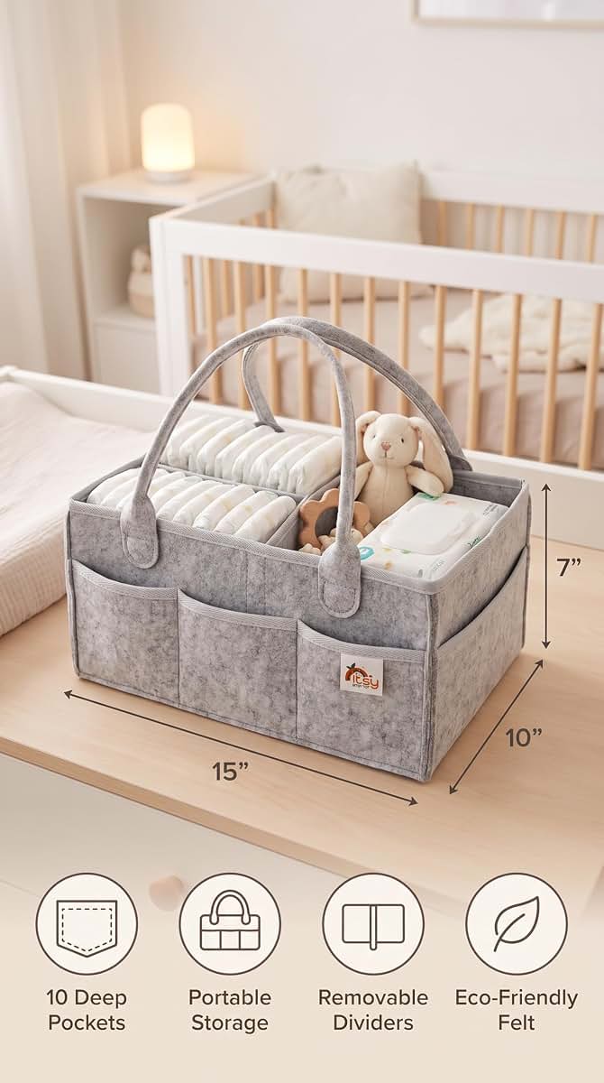 Itsy Bitsy Tot 2 Pack Diaper Caddy Organizer Cloud Grey 10 x 15 x 7 in