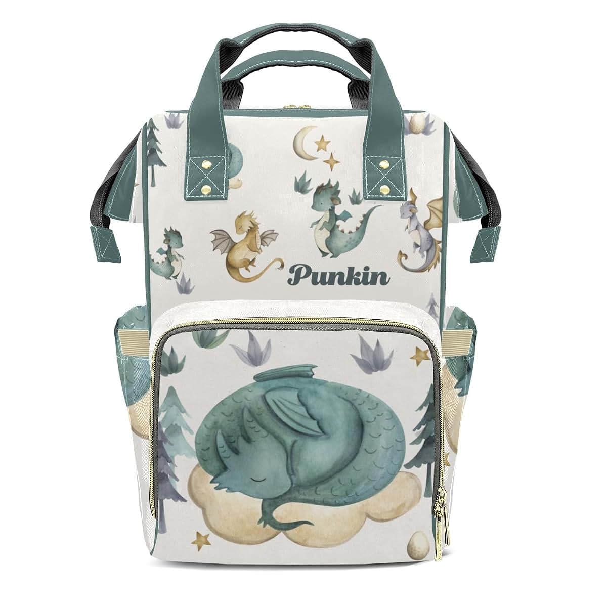 LiSoAkWE Personalized Sleeping Dragon Diaper Backpack With Custom Name