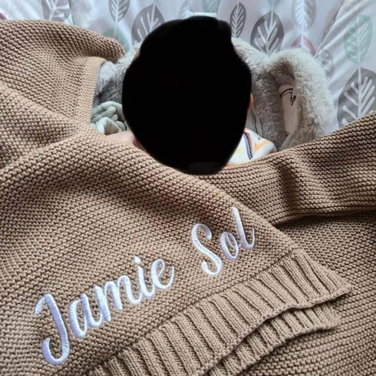 ZoikoM Personalized Knit Baby Blanket | Embroidery Gift for Baby Shower | Stroller Blanket | Monogrammed Newborn Baby
