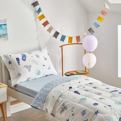 Joyreap 4 Piece Cotton Toddler Bedding Set with Ocean Animal Print