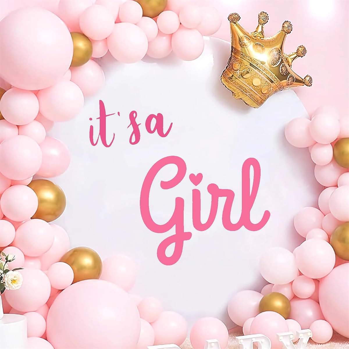 BabyOneStop Pink Girl Gender Reveal Party Backdrop Wall Decals