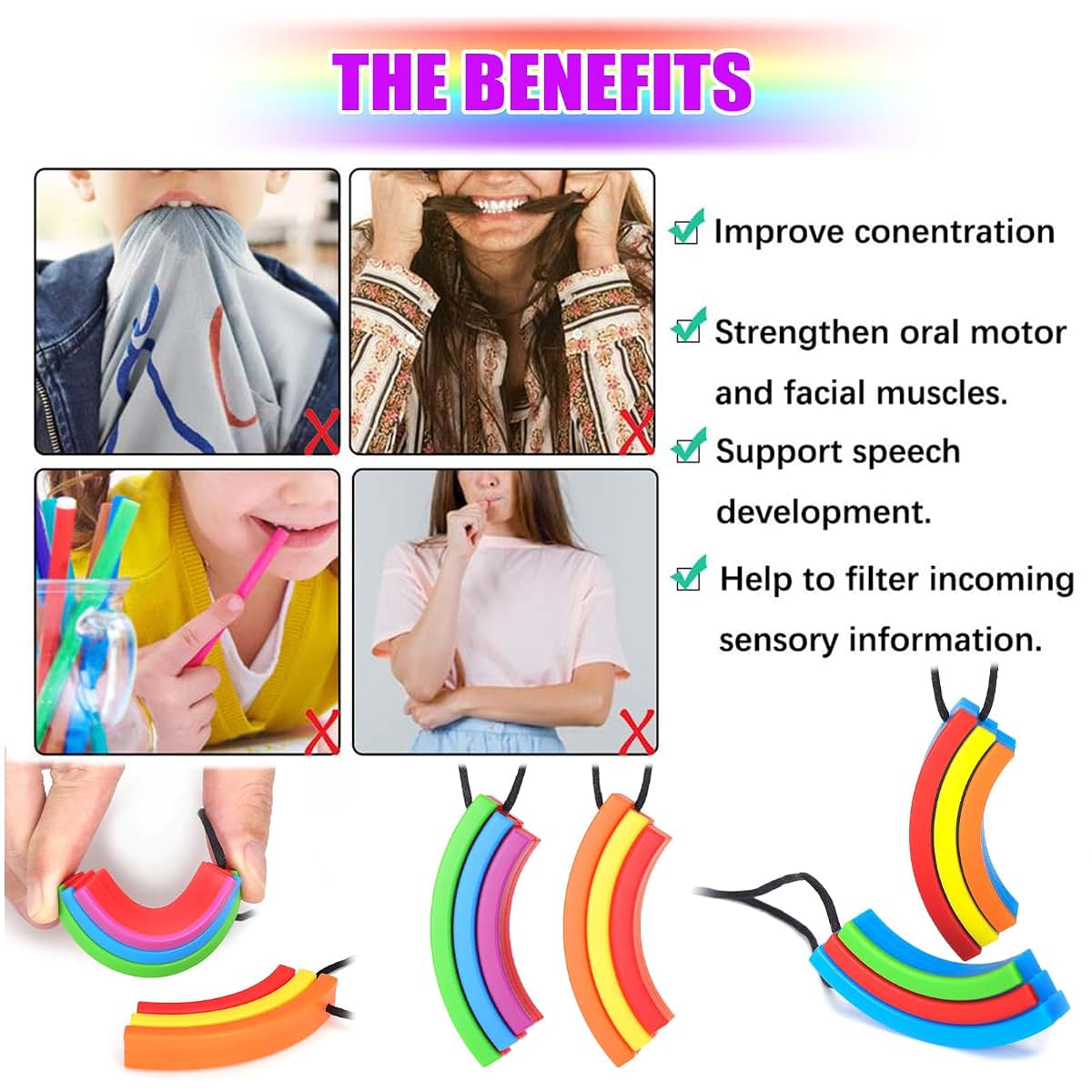 Seeway Sensory Chew Necklaces Relieve Anxiety & Improve Focus 4 Pack (photo 2)