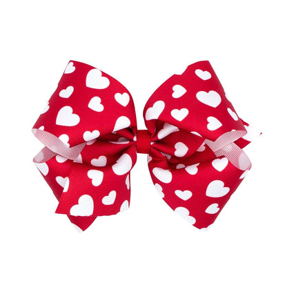 Wee Ones Heart Print Grosgrain Hair Bow with No-Slip Clip