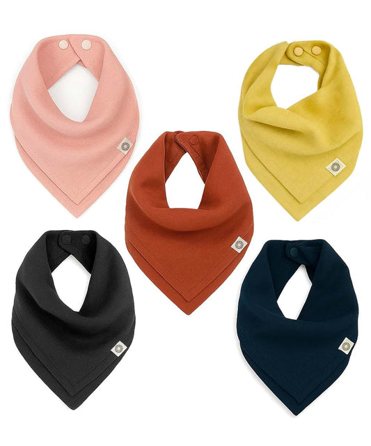 Kishu Baby Indi Organic Baby Bandana Bibs – Fairtrade 4-Way Reversible Drool Bibs for Boys & Girls – Unisex (Set of 5)